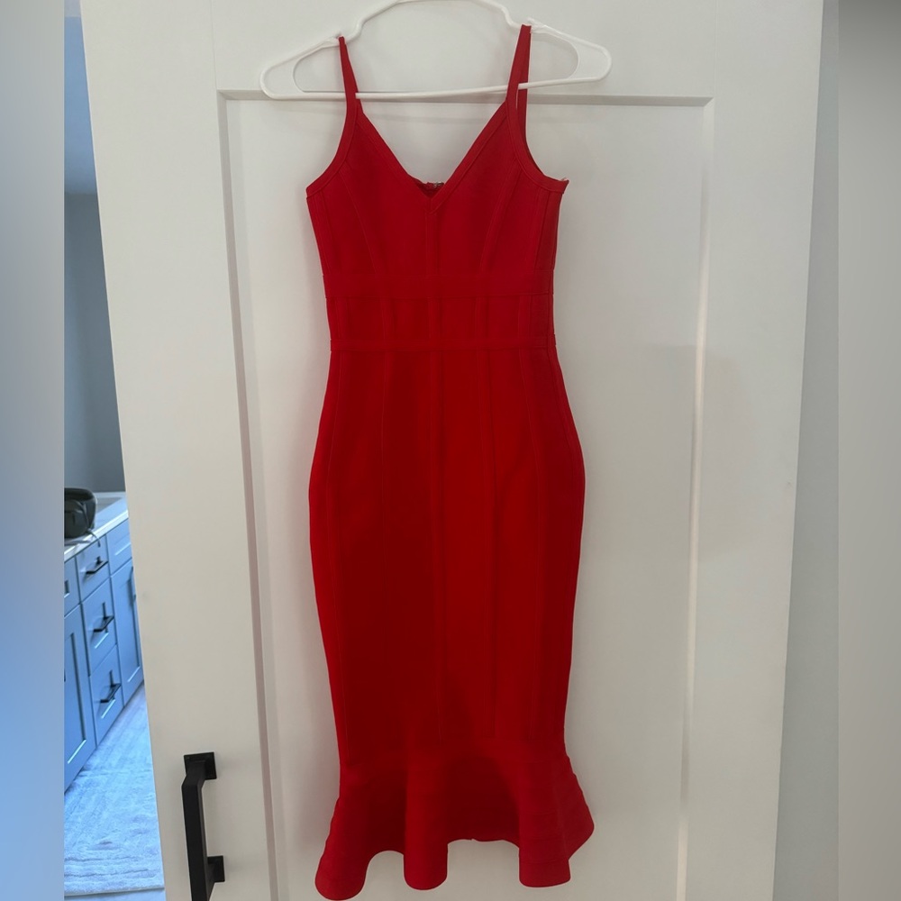 Red mermaid style midi dress